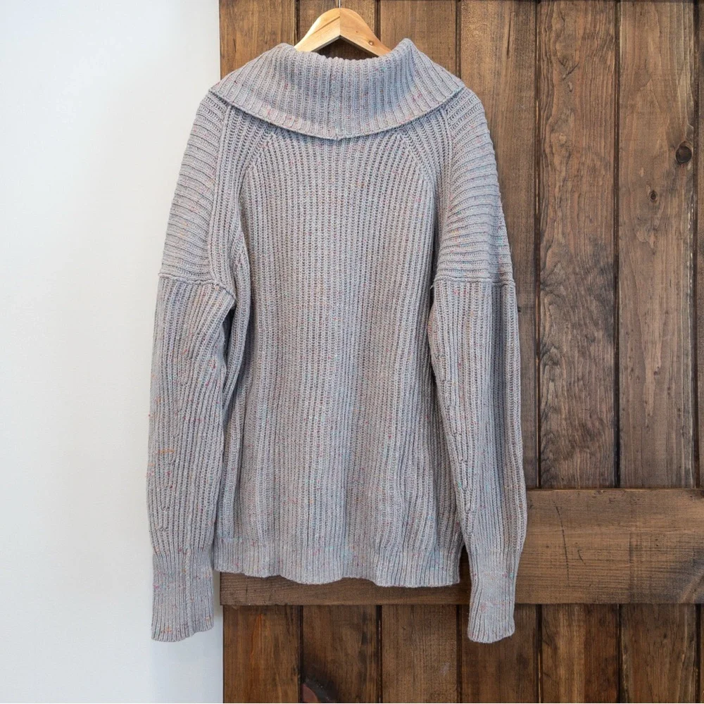 Free People Leo Chunky Rib Knit Confetti Dot Grey Sweater Oversized Medium
